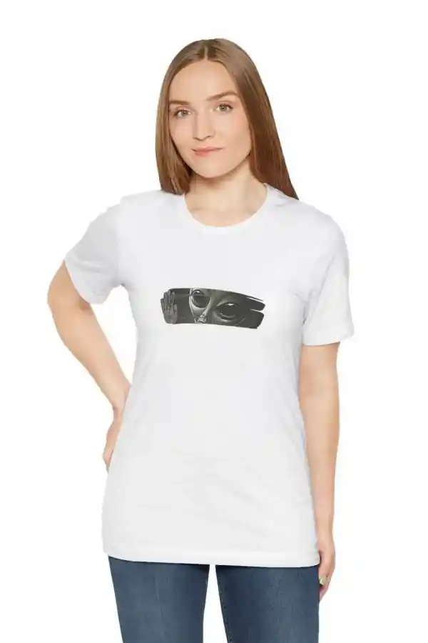 Kadın Bisiklet Yaka Baskılı  kısa kol T-Shirt - Beyaz