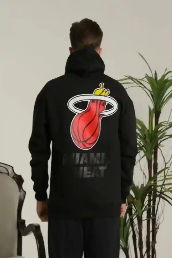Erkek 3 İplik Pamuklu Kapüşonlu Baskılı Cepli Oversize Sweatshirt Hoodie - Siyah