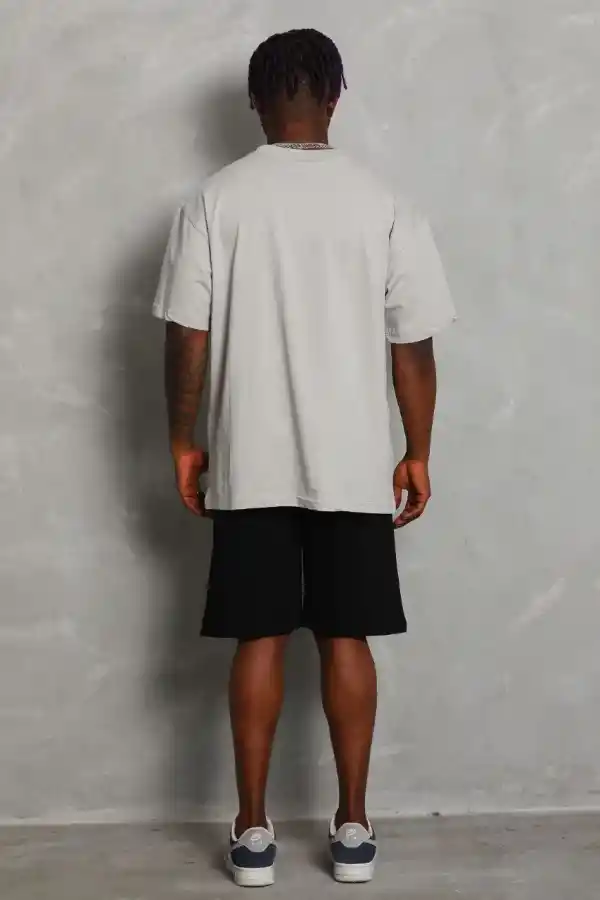 Erkek Düz Yazlık Kısa Kol Tişört Bisiklet Yaka Oversize T-Shirt - Gri