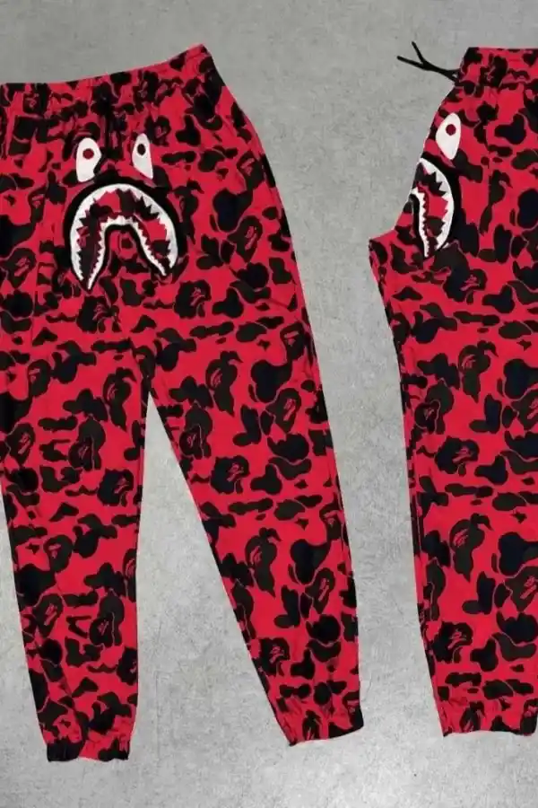 Erkek Pubg Bape x Shark Eşofman Altı - Kırmızı