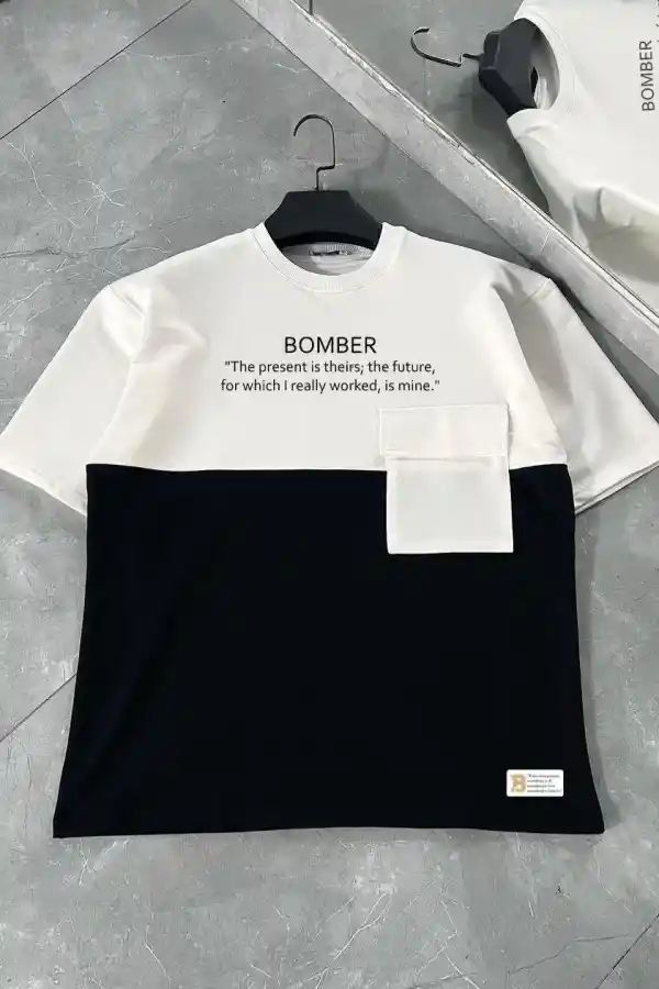 ERKEK Tişört Torba Cepli Parçalı Kısa Kol T-Shirt - iyah