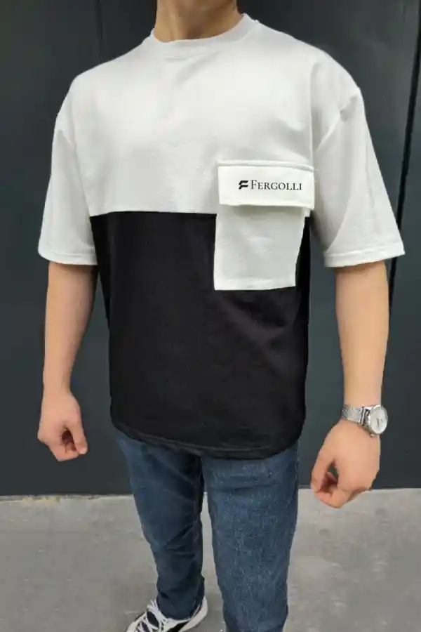 ERKEK Tişört Torba Cepli Parçalı Kısa Kol T-Shirt - Siyah