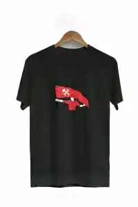 1 Mayıs Emek ve Dayanışma Bayraklı Emekçi Baskılı Bisiklet Yaka T-shirt - Siyah