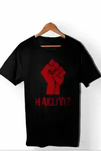 1 Mayıs Emek ve Dayanışma Günü HAKLIYIZ Baskılı Bisiklet Yaka T-shirt - Siyah