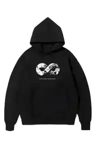 Erkek 10 Kasıma Özel 3 İplik Kapüşonlu Baskılı SweatShirt Hoodie - Siyah