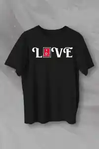 14 Şubat Sevgililer Günü Love Baskılı Oversize Bisiklet Yaka T-shirt - Siyah