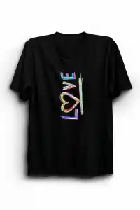 14 Şubat Sevgililer Günü Love Baskılı Oversize Bisiklet Yaka T-shirt - Siyah