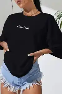 Kadın T-shirt Penye Compack Classical Baskılı Kısa kol Tişört - Siyah