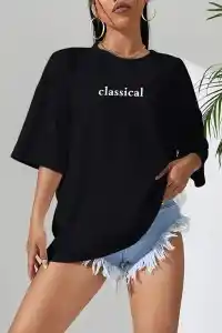 Kadın T-shirt Penye Compack Classical Baskılı Kısa kol Tişört - Siyah