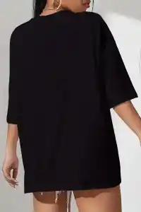 Kadın T-shirt Penye Compack Classical Baskılı Kısa kol Tişört - Siyah