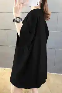 Kadın Tişört Penye Compack Baskılı Oversize Bisiklet Yaka T-shirt - Siyah