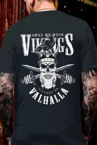 Erkek Ön ve Arka Baskılı T-Shirt Kısa Kol Bisiklet Yaka Regular Fit Tişört - Siyah