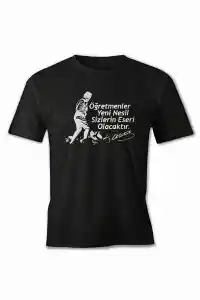 24 Kasım Öğretmenler Günü Hediye Baskılı Oversize Bisiklet Yaka T-shirt - Siyah