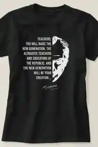 24 Kasım Öğretmenler Günü Temalı Baskılı Bisiklet Yaka T-shirt - Siyah