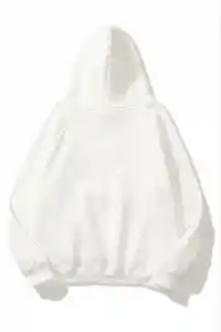 Kadın Kapüşonlu Kanguru Cepli 3 İplik Pamuklu Düz Hoodie Sweatshirt - Beyaz