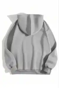 Kadın Kapüşonlu Kanguru Cepli 3 İplik Pamuklu Düz Hoodie Sweatshirt - Gri