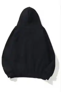 Kadın Kapüşonlu Kanguru Cepli 3 İplik Pamuklu Düz Hoodie Sweatshirt - Siyah