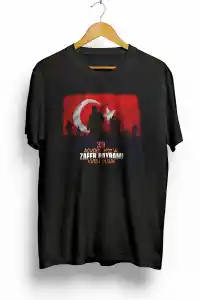 30 Ağustos Zafer Bayramı Atatürk Baskılı Oversize Bisiklet Yaka T-shirt - Siyah