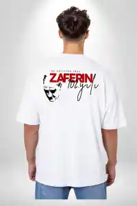 30 Ağustos Zafer Bayramı Ön Arka Baskılı Oversize Bisiklet Yaka T-shirt - Beyaz