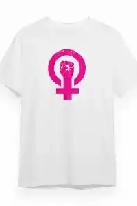 8 Mart Dünya Kadınlar Günü Baskılı Oversize Bisiklet Yaka T-shirt - Beyaz