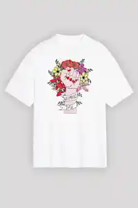 8 Mart Dünya Kadınlar Günü Baskılı Oversize Bisiklet Yaka T-shirt - Beyaz
