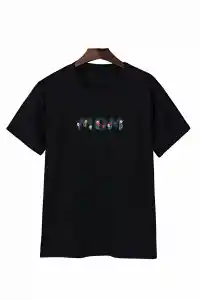 Anneler Günü Mom Çiçek Temalı Baskılı Oversize Bisiklet Yaka T-shirt - Siyah