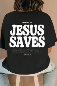 Kadın Baskılı T-Shirt Kısa Kol Bisiklet Yaka Oversize Rahat Kalıp Tişört - Siyah