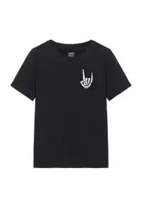 Kadın Baskılı T-Shirt Kısa Kol Bisiklet Yaka Oversize Rahat Kalıp Tişört - Siyah