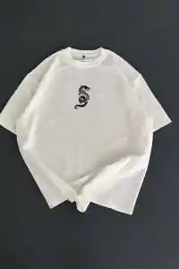 Erkek Ön ve Arka Baskılı T-Shirt Kısa Kol Bisiklet Yaka Regular Fit Tişört -  Beyaz