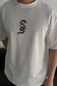 Erkek Ön ve Arka Baskılı T-Shirt Kısa Kol Bisiklet Yaka Regular Fit Tişört -  Beyaz