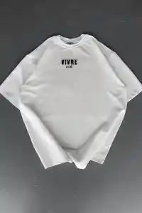 Erkek Ön ve Arka Baskılı T-Shirt Kısa Kol Bisiklet Yaka Regular Fit Tişört - Beyaz