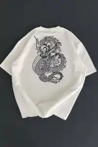 Erkek Ön ve Arka Baskılı T-Shirt Kısa Kol Bisiklet Yaka Regular Fit Tişört -  Beyaz