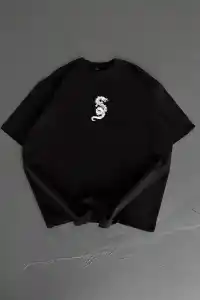 Erkek Ön ve Arka Baskılı T-Shirt Kısa Kol Bisiklet Yaka Regular Fit Tişört - Siyah