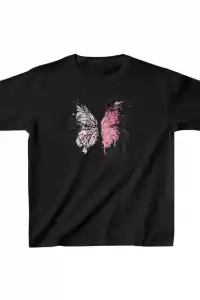 Çocuk Kız Baskılı T-Shirt - Siyah