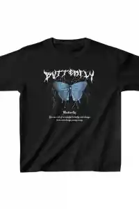 Çocuk Kız Baskılı T-Shirt - Siyah
