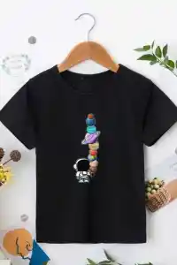 Çocuk Unisex Baskılı T-Shirt - Siyah