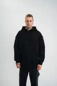 Erkek 3 İplik Pamuklu Oversize Kapüşonlu Nakışlı Hoodie SweatShirt - Siyah