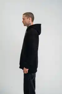 Erkek 3 İplik Pamuklu Oversize Kapüşonlu Nakışlı Hoodie SweatShirt - Siyah