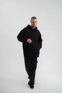 Erkek 3 İplik Pamuklu Oversize Kapüşonlu Nakışlı Hoodie SweatShirt - Siyah