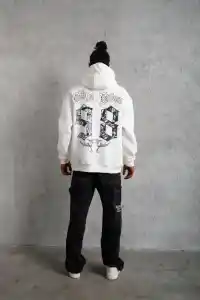 Erkek 98 Baskılı Kapşonlu 3 iplik pamuklu Sweatshirt hoodie - Beyaz