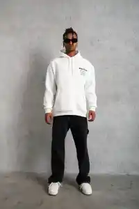 Erkek 98 Baskılı Kapşonlu 3 iplik pamuklu Sweatshirt hoodie - Beyaz