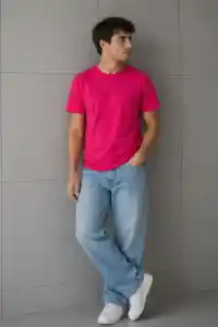 Erkek Basic Pamuklu Tişört Bisiklet Yaka Düz Renk Regular Fit T-Shirt - Fuşya
