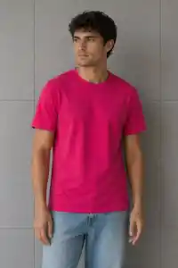Erkek Basic Pamuklu Tişört Bisiklet Yaka Düz Renk Regular Fit T-Shirt - Fuşya