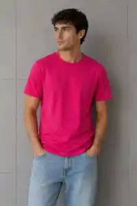 Erkek Basic Pamuklu Tişört Bisiklet Yaka Düz Renk Regular Fit T-Shirt - Fuşya