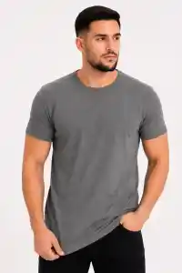Erkek Basic Tişört Bisiklet Yaka Kısa Kol Günlük Yazlık Slim fit T-Shirt - Antrasit