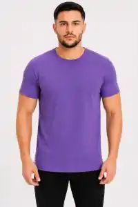 Erkek Basic Tişört Bisiklet Yaka Kısa Kol Günlük Yazlık Slim fit T-Shirt - Mor