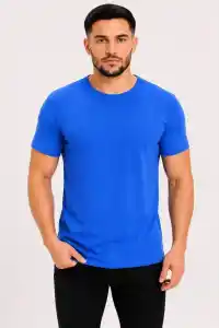 Erkek Basic Tişört Bisiklet Yaka Kısa Kol Günlük Yazlık Slim fit T-Shirt - Saks Mavisi