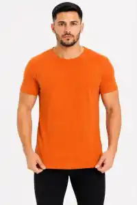 Erkek Basic Tişört Bisiklet Yaka Kısa Kol Günlük Yazlık Slim fit T-Shirt - Turuncu