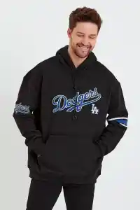 Erkek 3 İplik Pamuklu Kapüşonlu Baskılı Cepli Oversize Sweatshirt Hoodie - Siyah