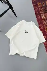 Erkek Kısa Kol Yazlık Tişört Bisiklet Yaka Baskılı Oversize T-Shirt - Beyaz